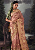 Dusky Pink Woven Banarasi Organza Silk Saree