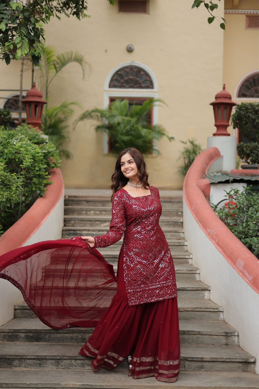 Georgette Sequins Thread Embroidered Work Women Suit Set - women's fashion mart