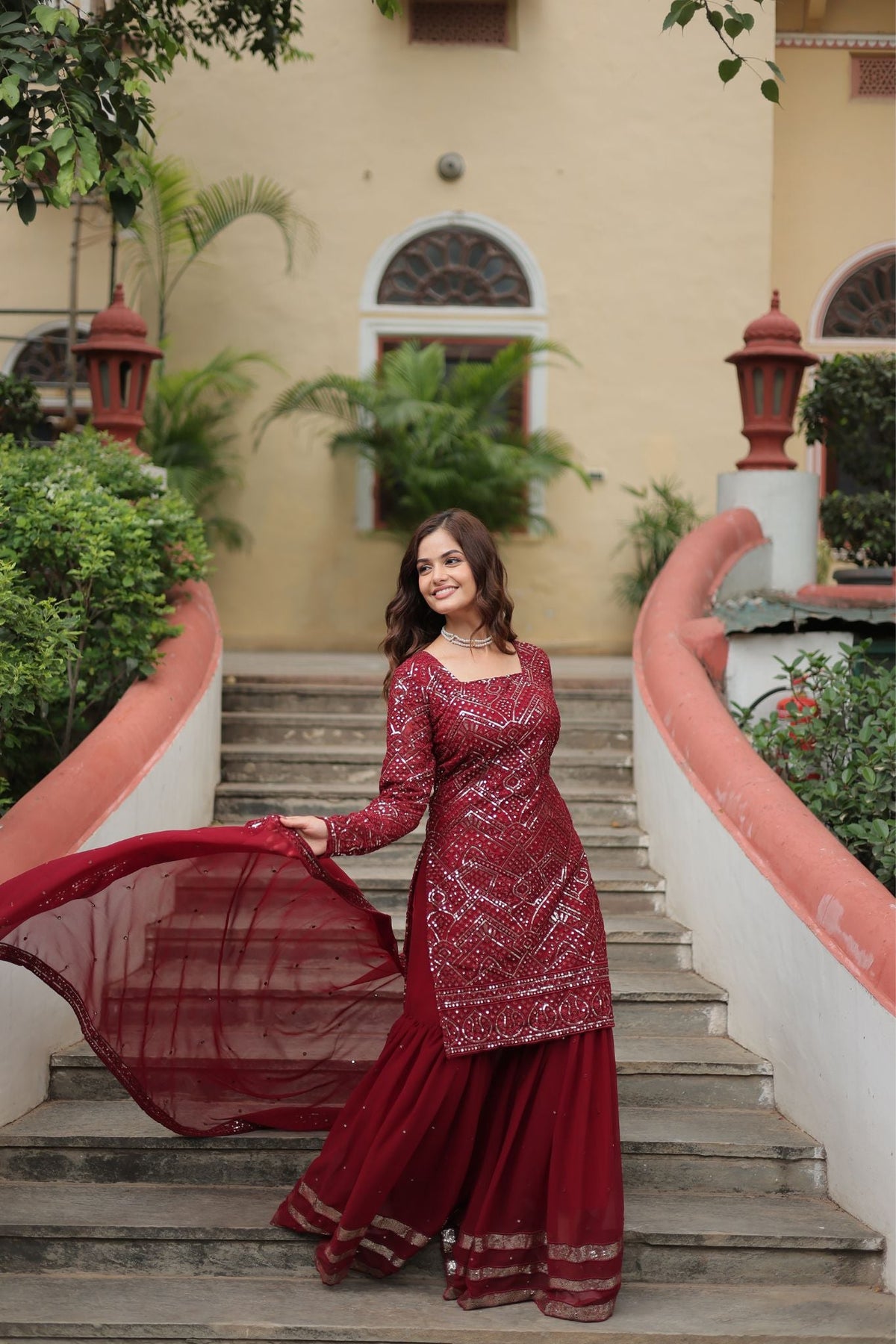 Georgette Sequins Thread Embroidered Work Women Suit Set - women's fashion mart