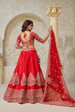 Crimson Elegance Minimalist Peacock And Leaf Motif Bridal Lehenga