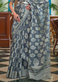 BEAUTIFUL CLASSIC GREY WOVEN LUCKNOWI SAREE