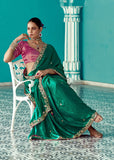 Alpine Green Designer Embroidered Silk Saree With Contrast Blouse