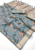 Silver Grey Woven Banarasi Mulmul Cotton Jamdani Saree