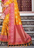 Amazing Orange And Pink Banarasi Designer Silk Saree