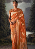 Burnt Orange Woven Banarasi Organza Silk Saree