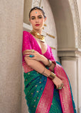 Alpine Green Woven Banarasi Silk Saree