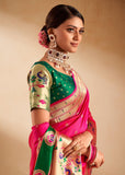 Hot Pink Woven Paithani Silk Saree With Contrast Blouse