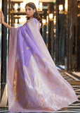 Lilac Purple Woven Banarasi Linen Silk Saree