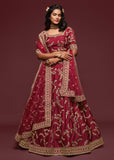 Persian Maroon Georgette Embroidered Lehenga With Net Dupatta