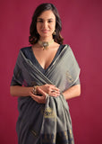 Steel Grey Woven Cotton Silk Saree