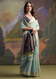 Aqua Blue Woven Cotton Silk Saree