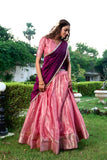Kanchipuram Silk Lehenga Collection Green, Beige, and Pink with Contrasting Dupattas