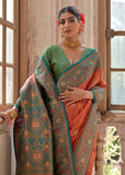 Burnt Orange Woven Banarasi Silk Saree