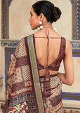 Chocolate Brown Woven Banarasi Printed Soft Silk Saree