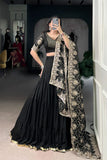 Black Embossed Designer Beautiful Full Flair Navratri Lehenga Choli