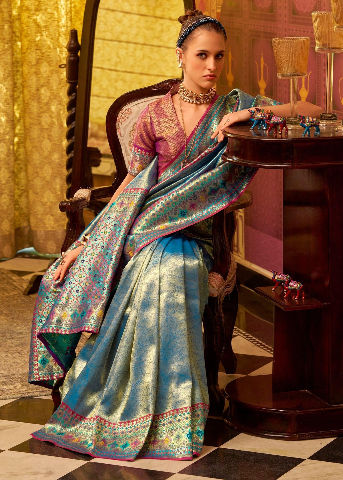 Antique Blue Kanjivaram Saree