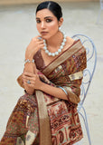 Coffee Brown Woven Banarasi Printed Soft Silk Saree