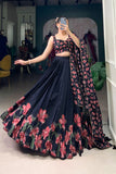 Floral Print Foil Work Silk Lehenga Choli - women's fashion mart