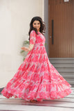 Floral Printed Georgette Women Tiered Gown