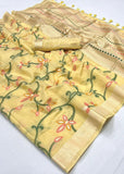 Vanilla Yellow Woven Banarasi Mulmul Cotton Jamdani Saree