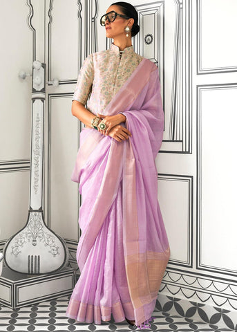 Antique Purple Chiffon Silk Saree With Contrast Blouse