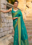 Basil Green Woven Banarasi Soft Silk Saree