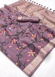 Phalsa Purple Woven Banarasi Mulmul Cotton Jamdani Saree