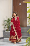 Luxury Faux Blooming Zari And Sequin Embroidered Designer Gown With Dupatta