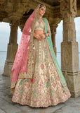 Cream And Pink Heavy Embroidered Designer Lehenga