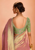 Delight Pink Woven Banarasi Designer Tissue Silk Saree With Embroidered Blouse