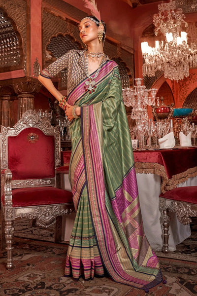 Gorgeous Greenish Yellow Kanjivaram and Patola Printed Silk Saree - women's fashion mart