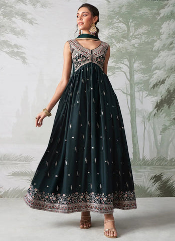 Elegant Dark Green Embroidered Designer Anarkali Suit - women's fashion mart