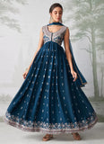 Elegant Teal Blue Embroidered Designer Anarkali Suit - women's fashion mart