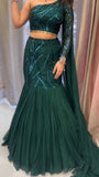 Dark Green Colour Fish Cut Sequence Work Lehenga Choli  women's fashion mart