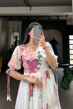 White Floral Printed Georgette Dress - women's fashion mart