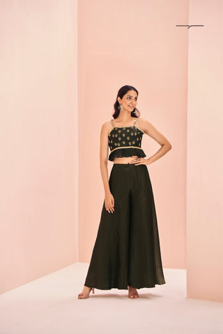 Black Art Silk Handwork With Embroidered Co Ord Set For Women