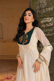Royal Ivory Flow Anarkali Featuring Emerald Hand Embroidered Detail