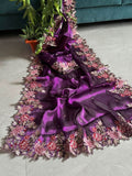 Rich Barbari Jimmy Chuu Vibes Cut Work Embroidery Saree -Party Wear Purple women's fashion mart
