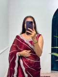 Launching Burbari Jimmy Choo Embroidery Saree -Party Wear Maroon women's fashion mart