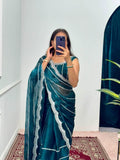 Launching Burbari Jimmy Choo Embroidery Saree -Party Wear Stone Blue women's fashion mart