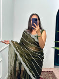 Launching Burbari Jimmy Choo Embroidery Saree -Party Wear Dark Green women's fashion mart