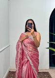 Launching Burbari Jimmy Choo Embroidery Saree -Party Wear Pink women's fashion mart