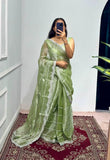Launching Burbari Jimmy Choo Embroidery Saree -Party Wear Light Purple women's fashion mart