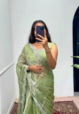 Launching Burbari Jimmy Choo Embroidery Saree -Party Wear Light Green women's fashion mart