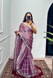 Launching Burbari Jimmy Choo Embroidery Saree -Party Wear Light Purple women's fashion mart