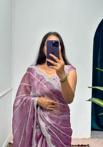 Launching Burbari Jimmy Choo Embroidery Saree -Party Wear Light Purple women's fashion mart