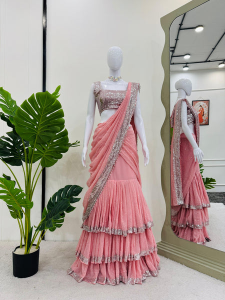 Pattern Wedding & Party Wear Light Pink Color Lehenga Saree