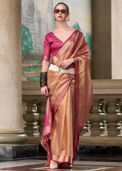 Light Pink Woven Banarasi Tissue Silk Saree