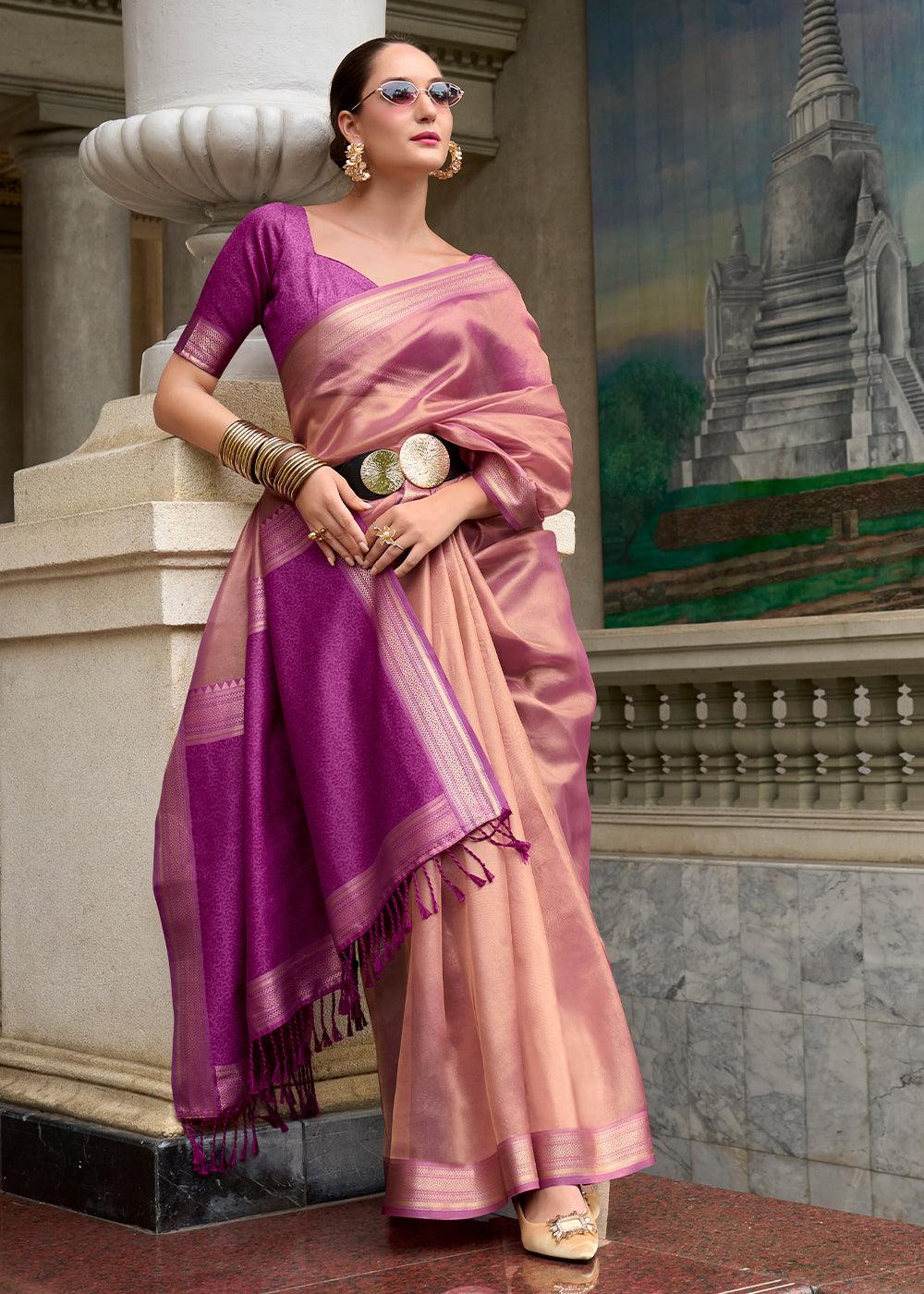 Blush Pink Woven Banarasi Tissue Silk Saree