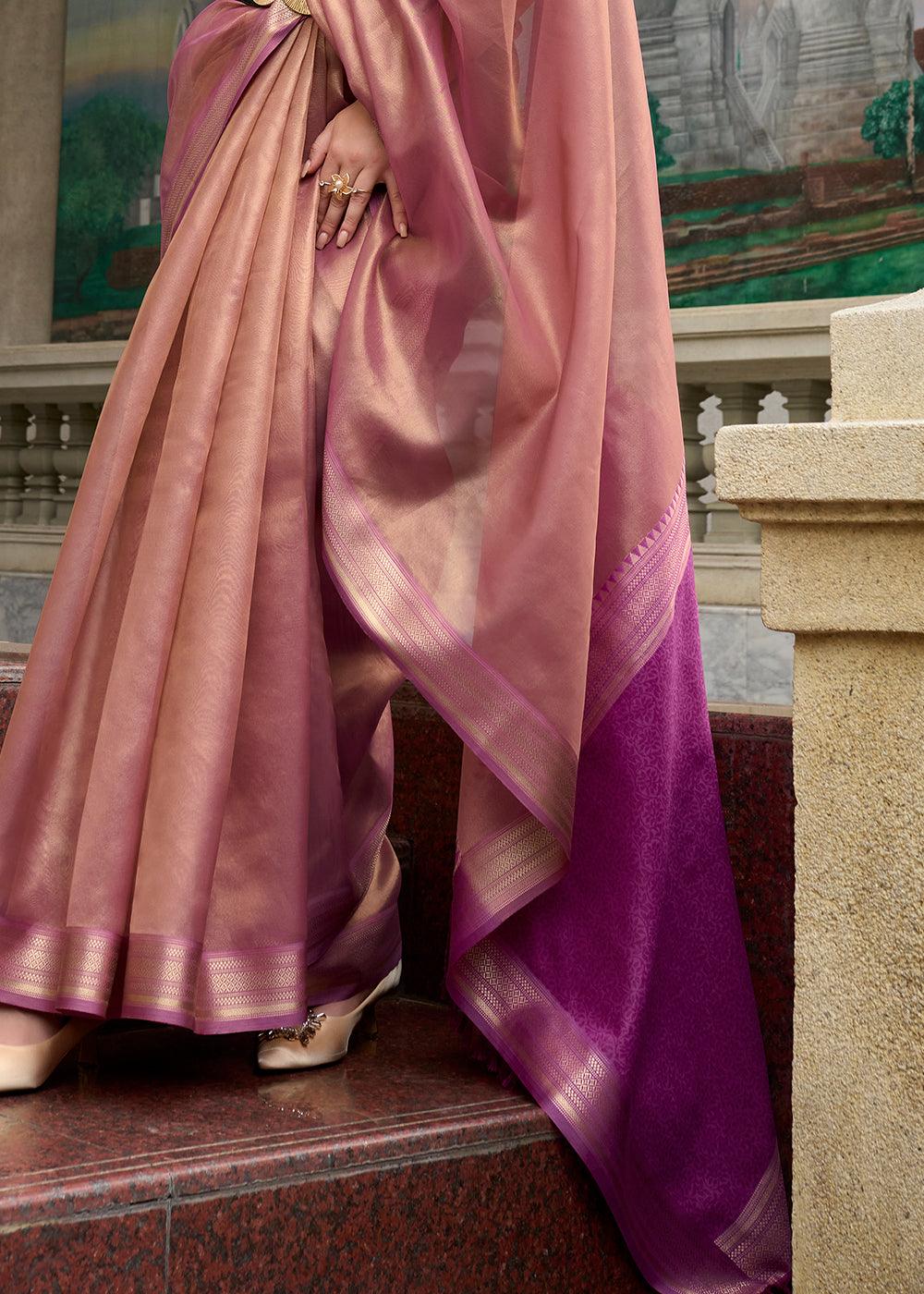 Blush Pink Woven Banarasi Tissue Silk Saree